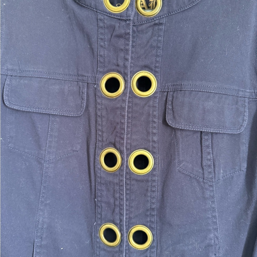 Women's Navy Jean Jacket with Gold Accents - Picture 3 of 6